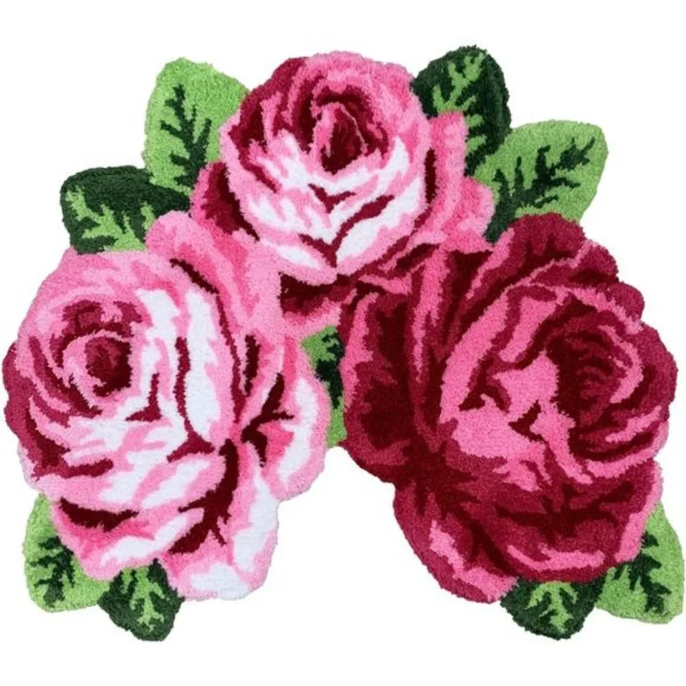 Rose Shaped Rug Pink Luxury Shaggy Toilet Bath Mat Non-Slip Machine-Washable